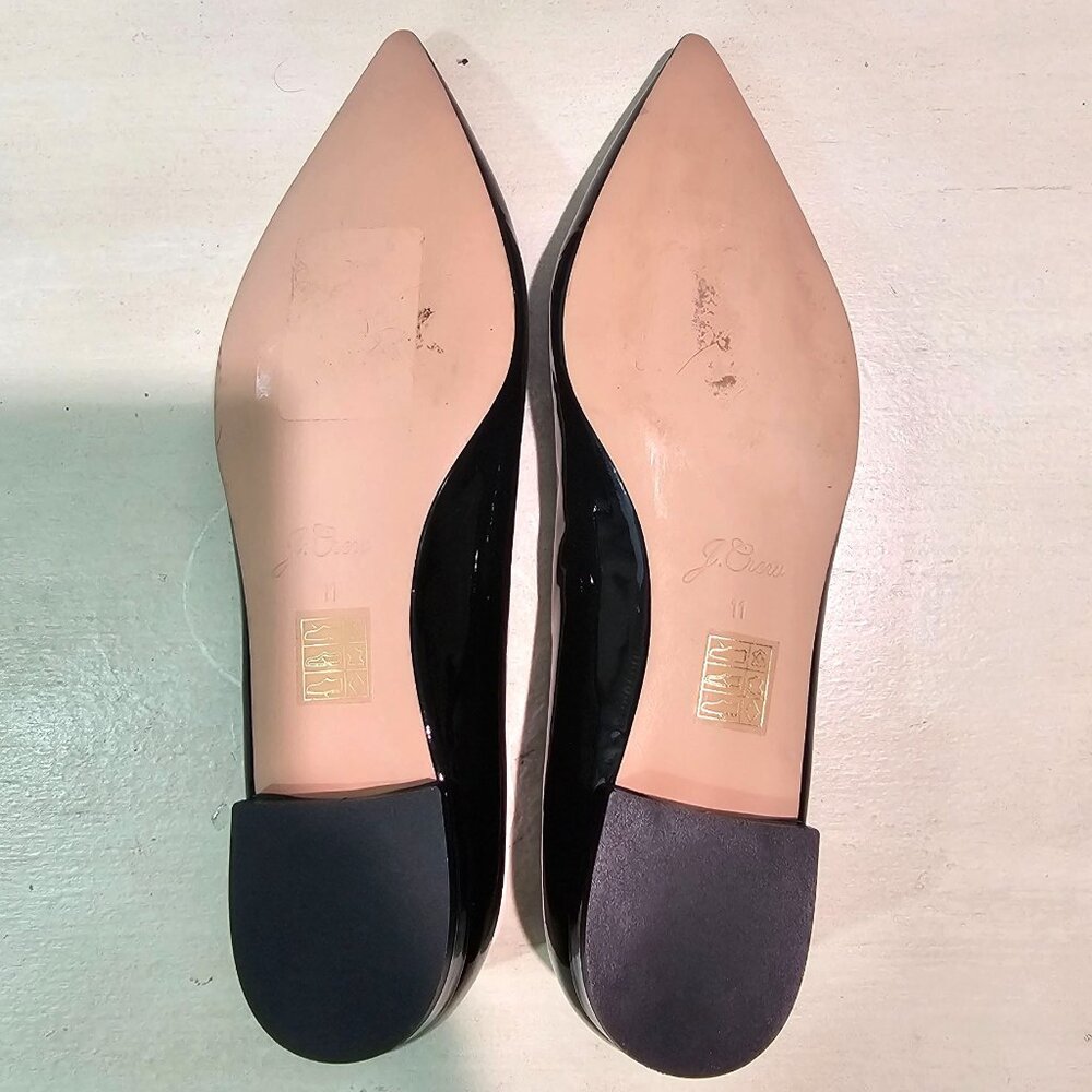J.Crew Women Sz 11 Black Patent Leather Pointy Toe Flats Classy Chic Dressy Shoe - Picture 7 of 12